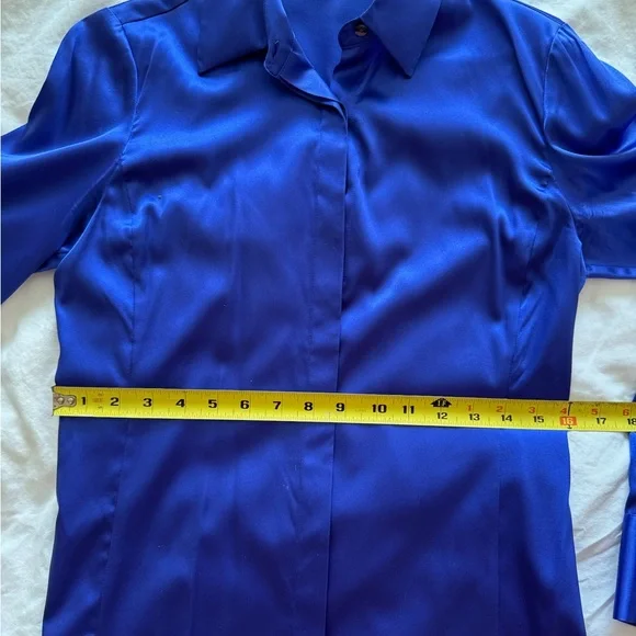 Bright Silk Blue Collared Blouse - Picture 2 of 7